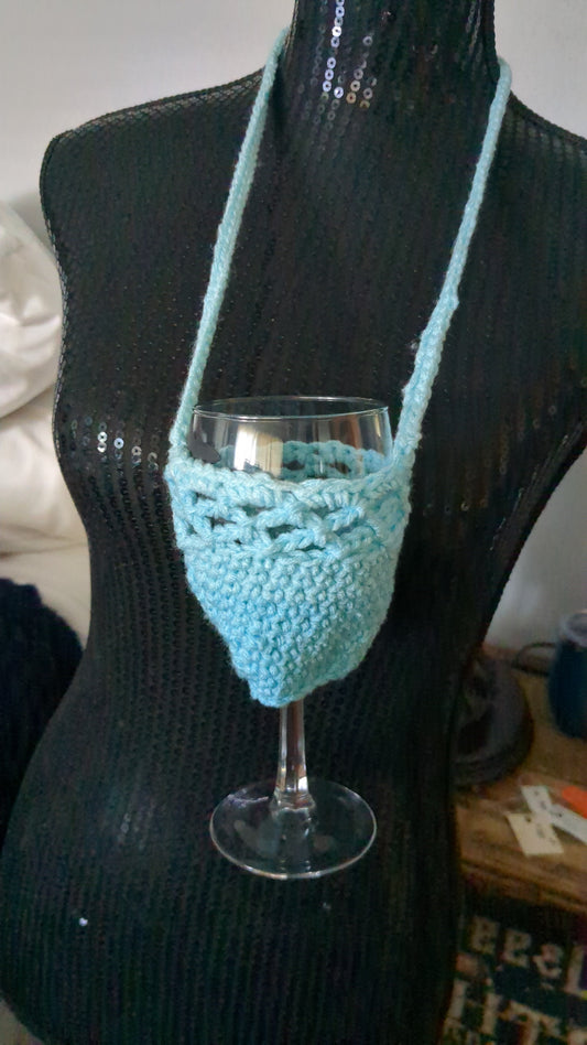 Versatile beverage lanyard hand crocheted acrylic