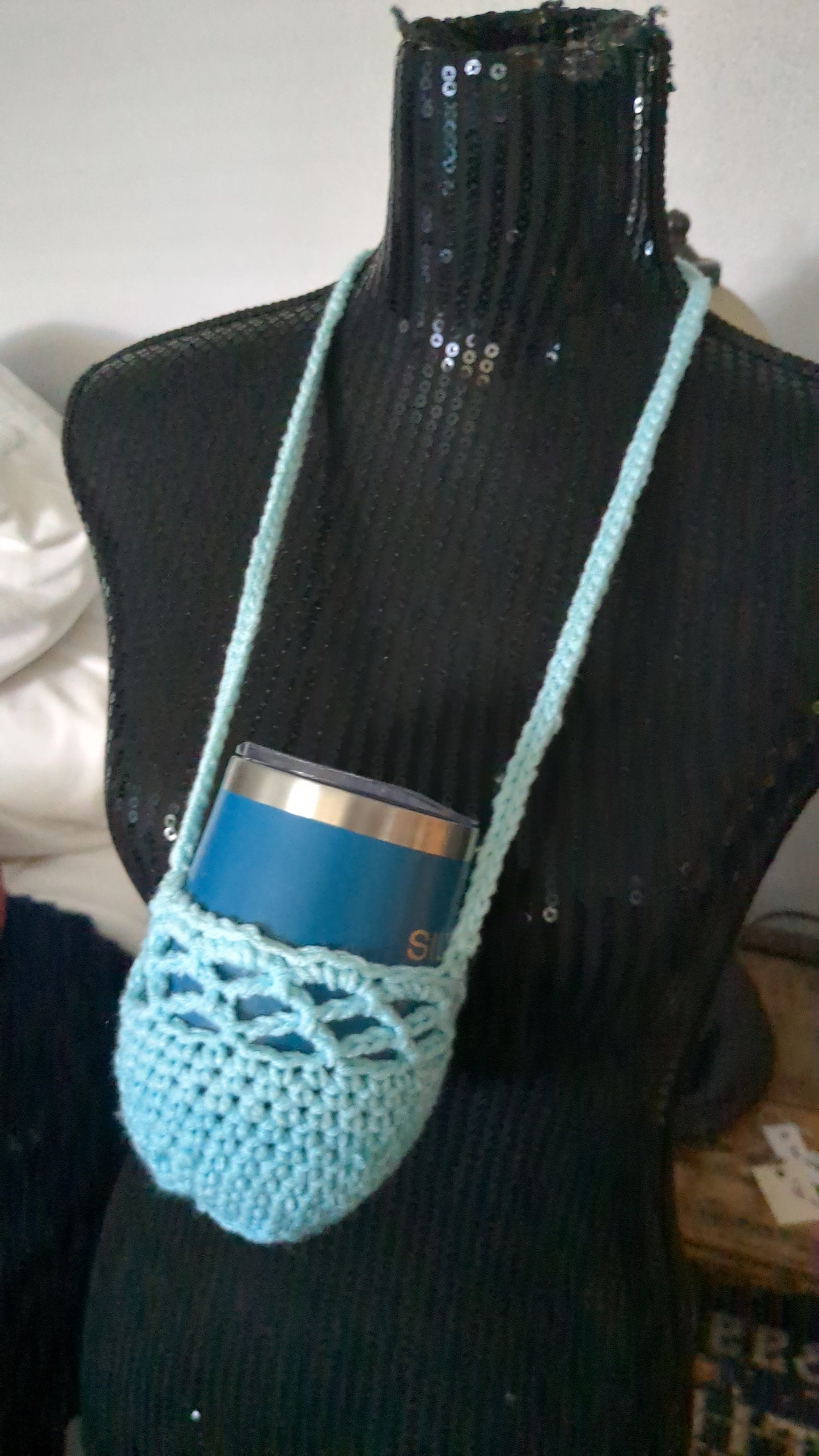 Versatile beverage lanyard hand crocheted acrylic