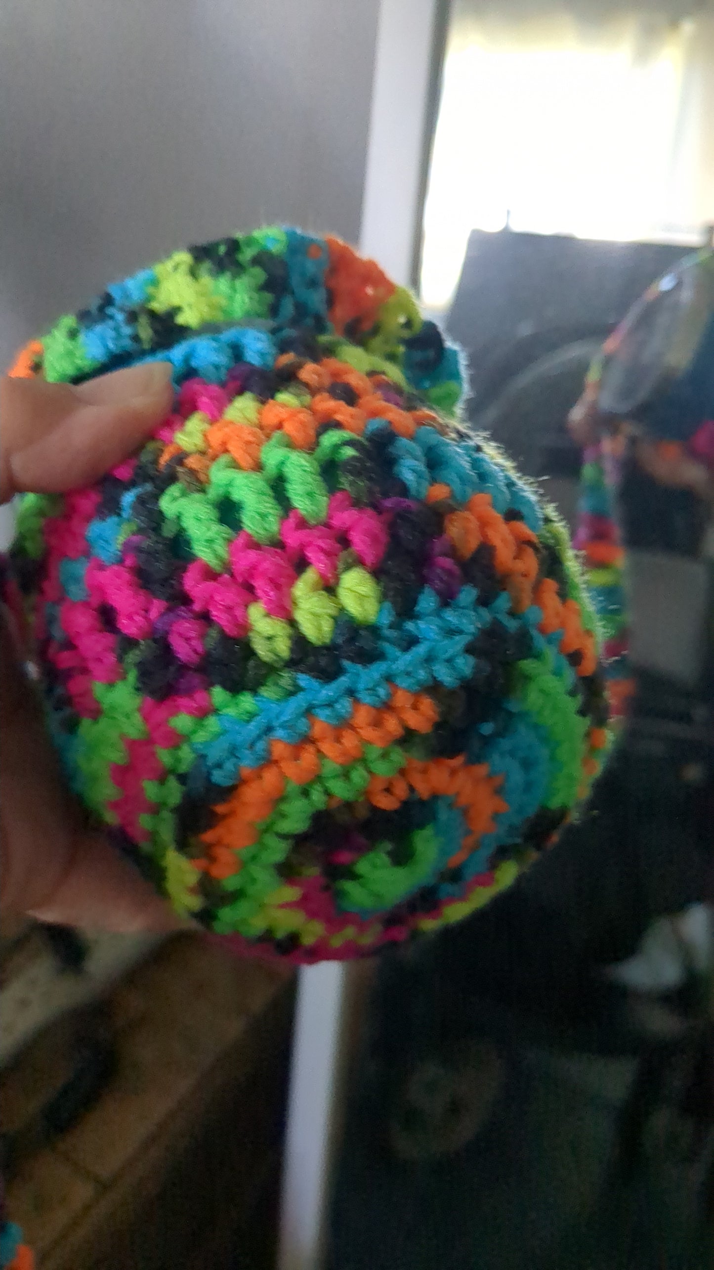 Multicolor acrylic hand crocheted cup lanyard