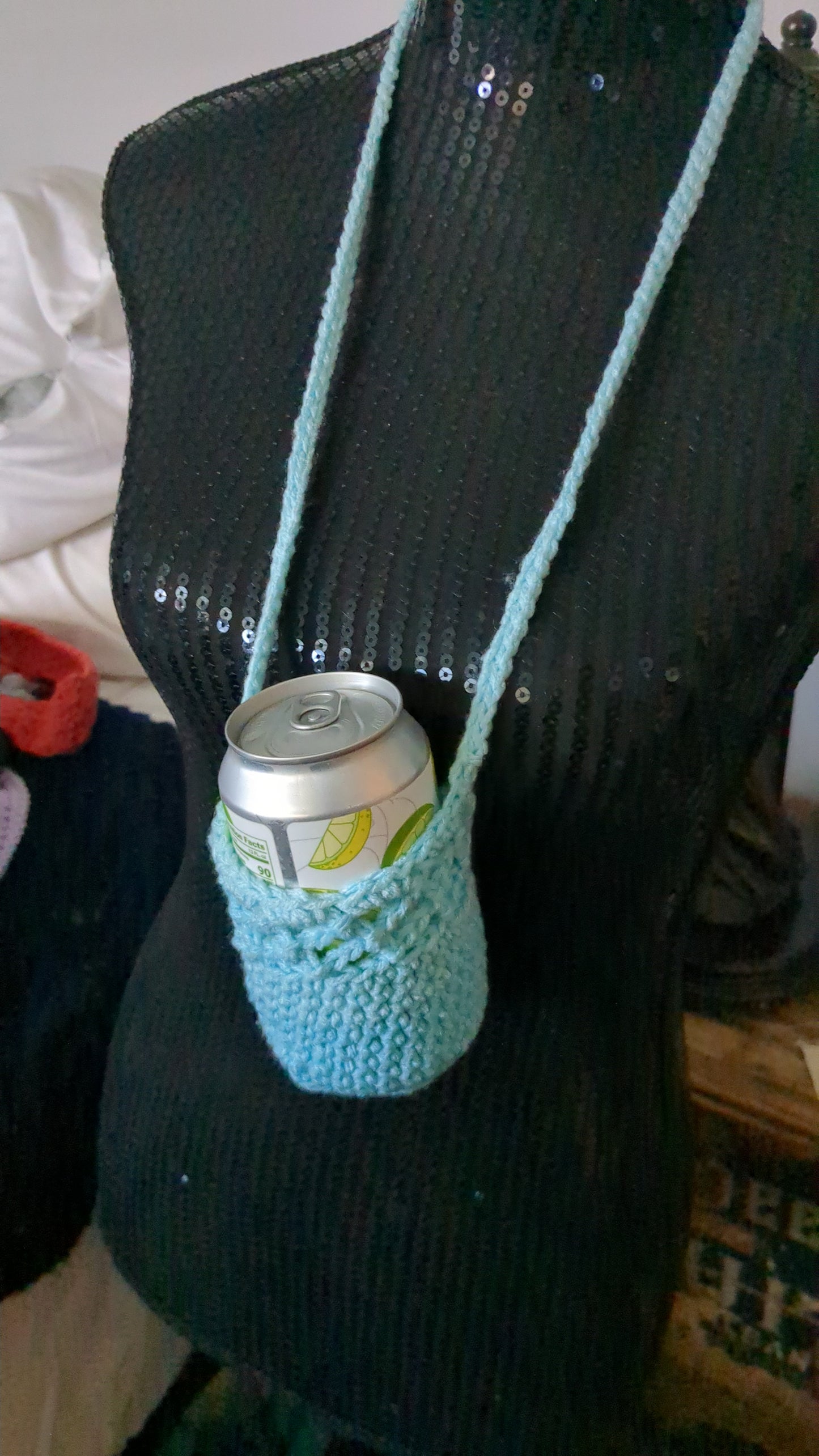 Versatile beverage lanyard hand crocheted acrylic